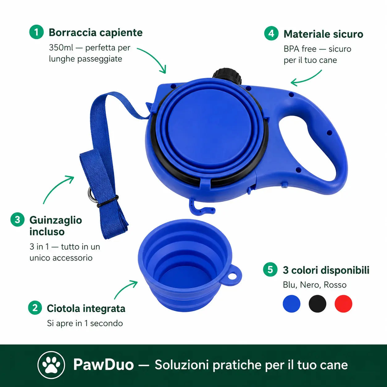 Borraccia 3-in-1 con Ciotola per Cani