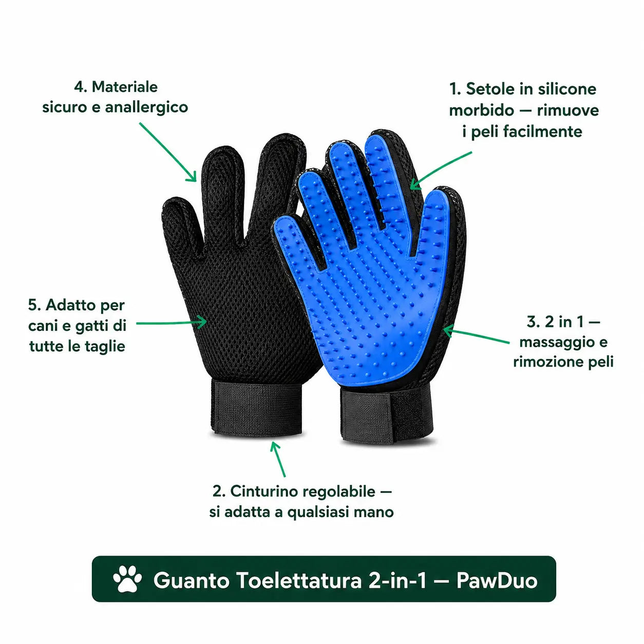 Guanto Toelettatura 2-in-1 per Cani e Gatti