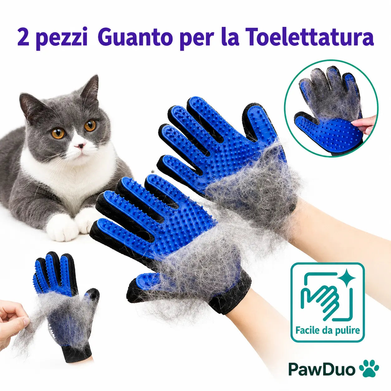 Guanto Toelettatura 2-in-1 per Cani e Gatti