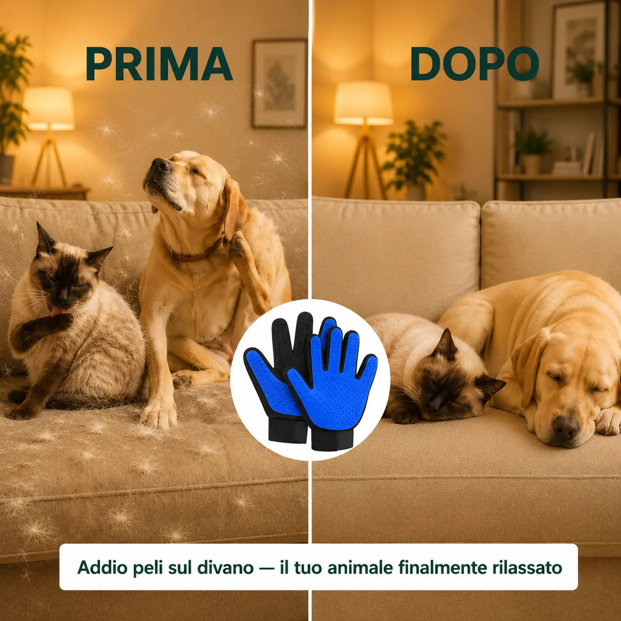 Guanto Toelettatura 2-in-1 per Cani e Gatti